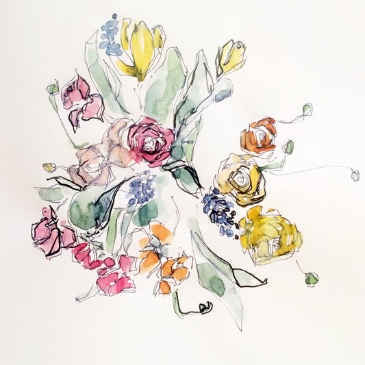 Julep flowers bouquet illustration by Pamela Bentley. Julep offers flower delivery Johannesburg and flowers in a box.