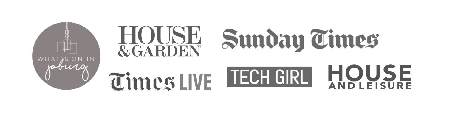 a series of publications that julep has appeared in appear in this collage: what's on in joburg, house & garden, sunday times, times live, tech girl and house and leisure